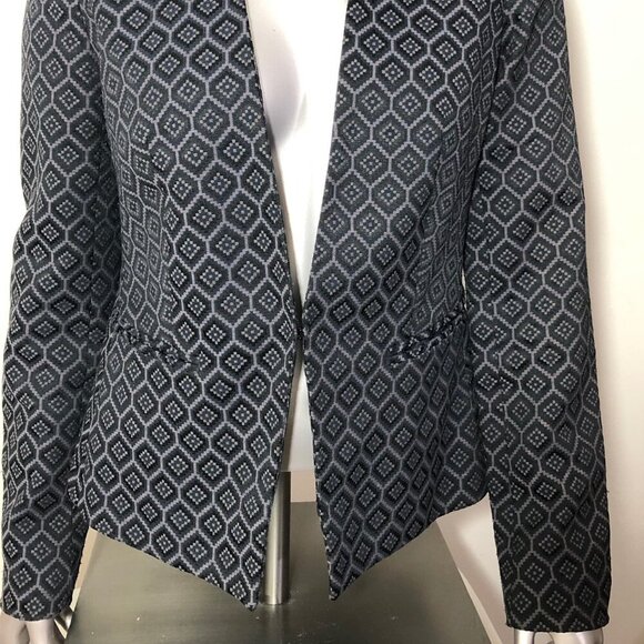 Banana Republic Women's Size 4 Open Front Textured Printed Blazer Drk Gray/Black - Picture 2 of 11